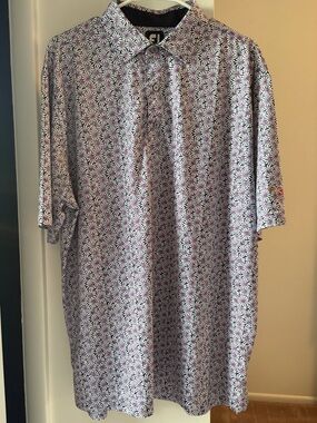 FootJoy Men's Polo in White with Purple, White & Black Floral Print